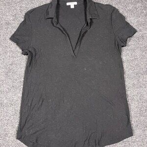 James Perse Top Collared Womens V Neck Black Standard size 1 Casual Basic Office
